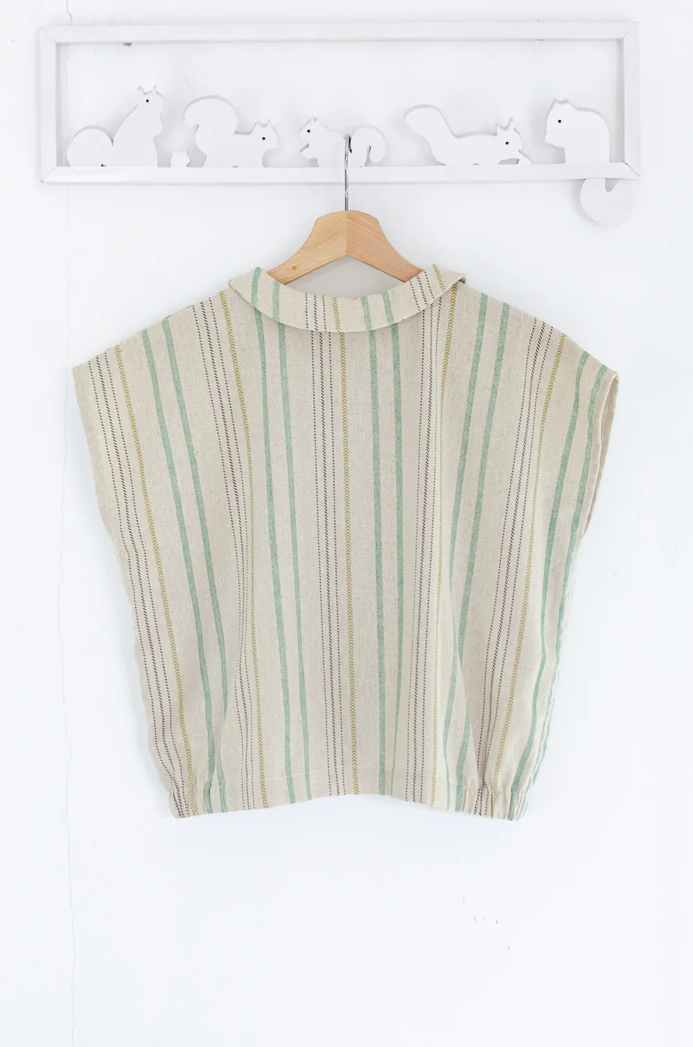 PT0300 Green Stripe Crop Boxy Shirt – Light Khaki - Image 7