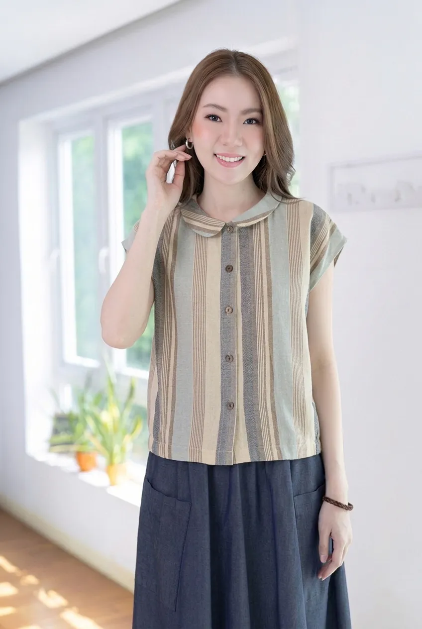 PT0300 Cotton Crop Boxy Shirt – Earthy Stripe