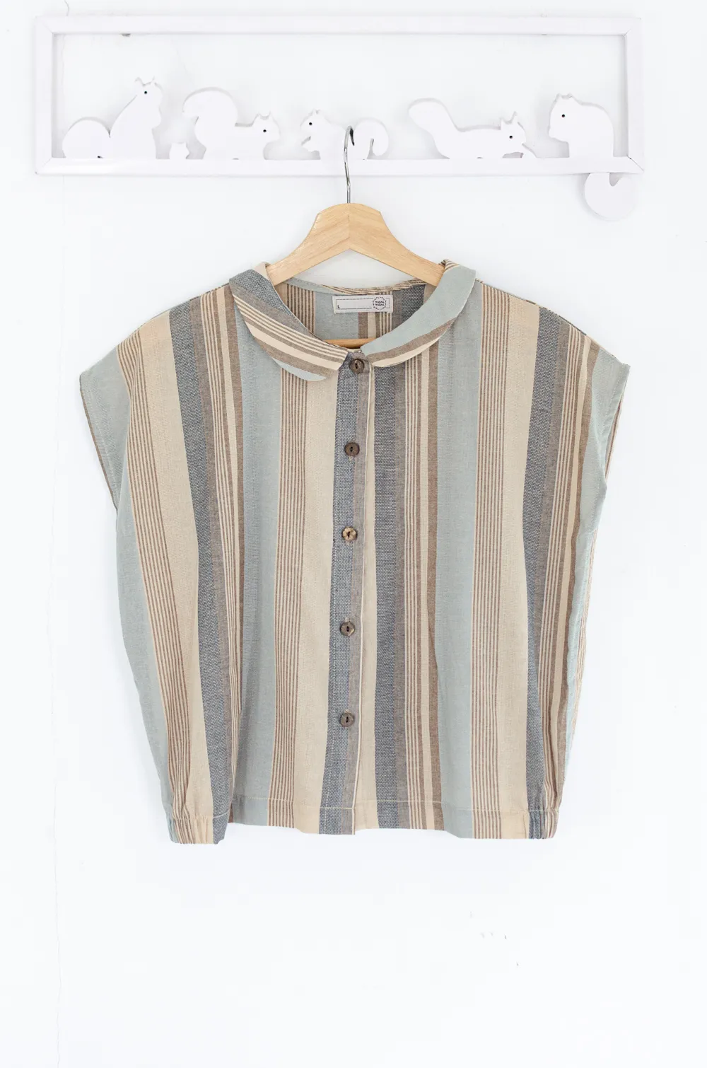 Alternative view of PT0300 Cotton Crop Boxy Shirt – Earthy Stripe
