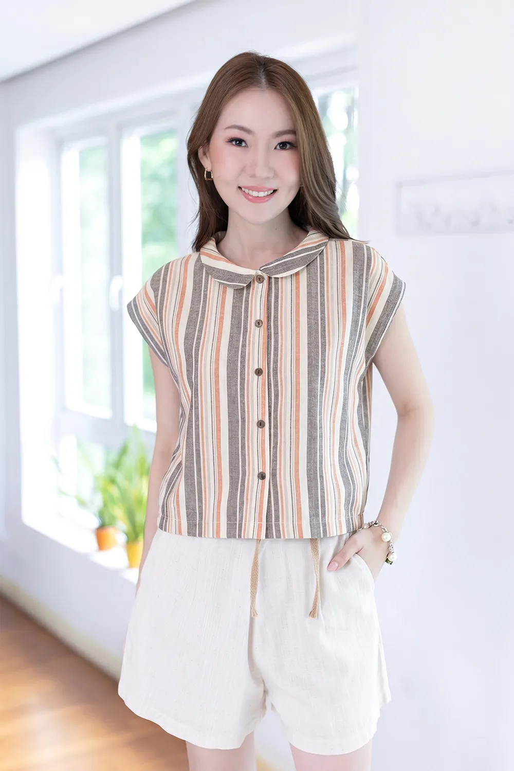 PT0300 Cotton Crop Boxy Shirt – Autumn Stripe