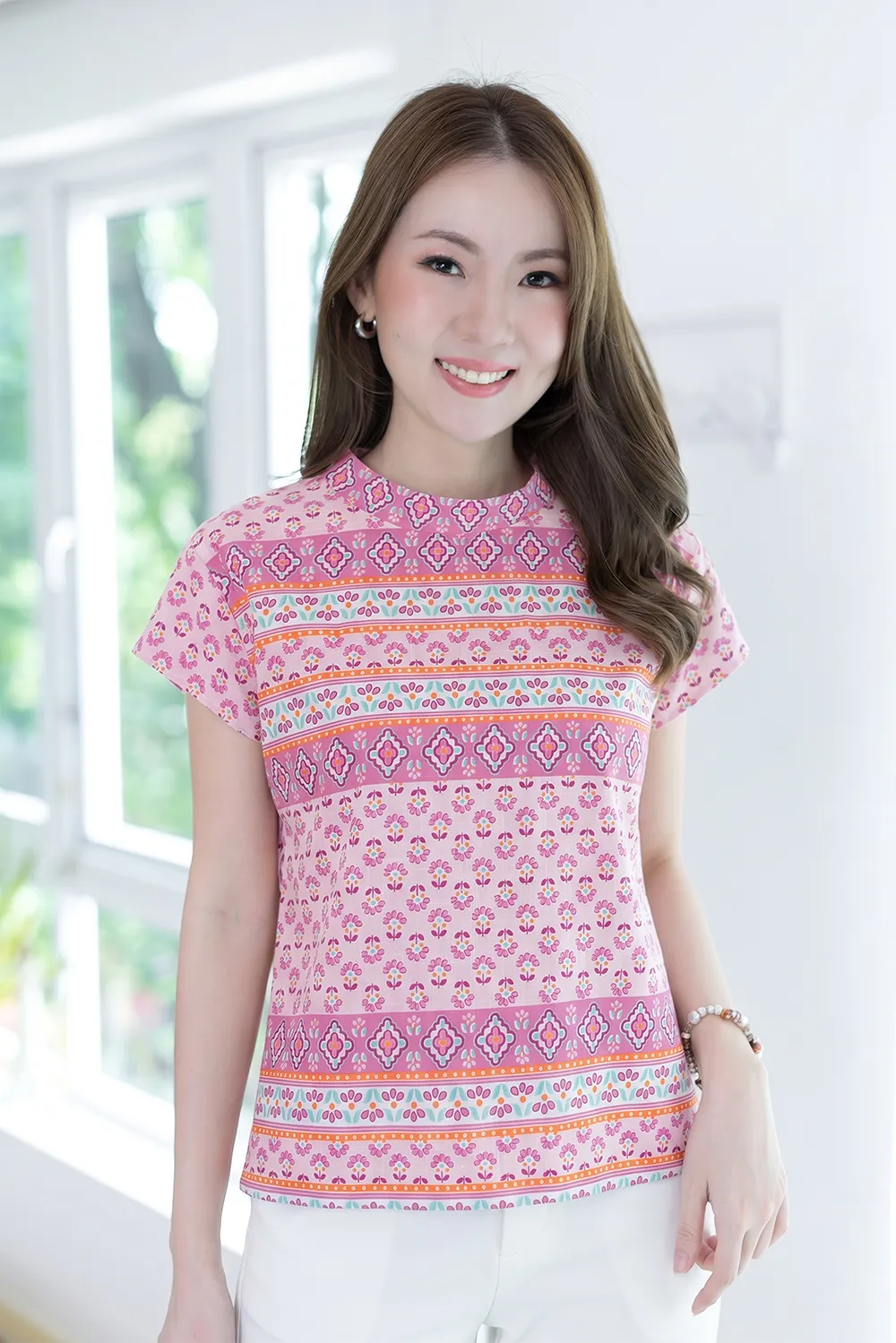 PT0144 Back-Button Breeze Top – Stripe Pink