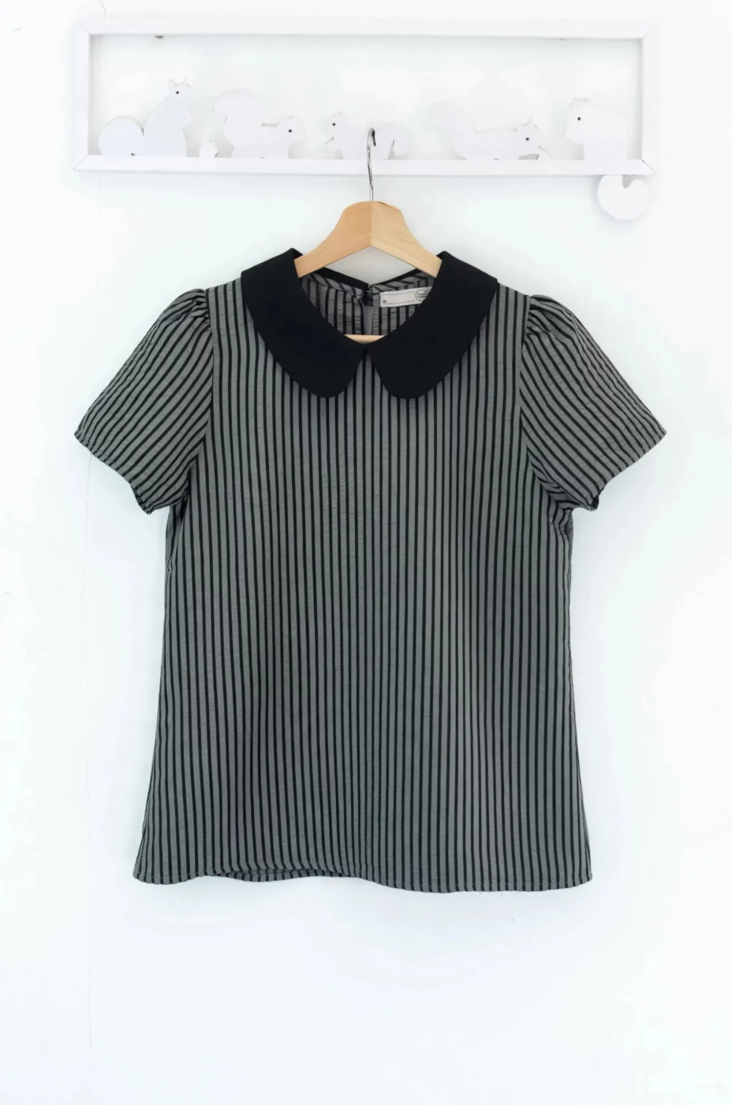 Alternative view of MT0101 Peter Pan Collar Stripe Blouse – Dark Grey