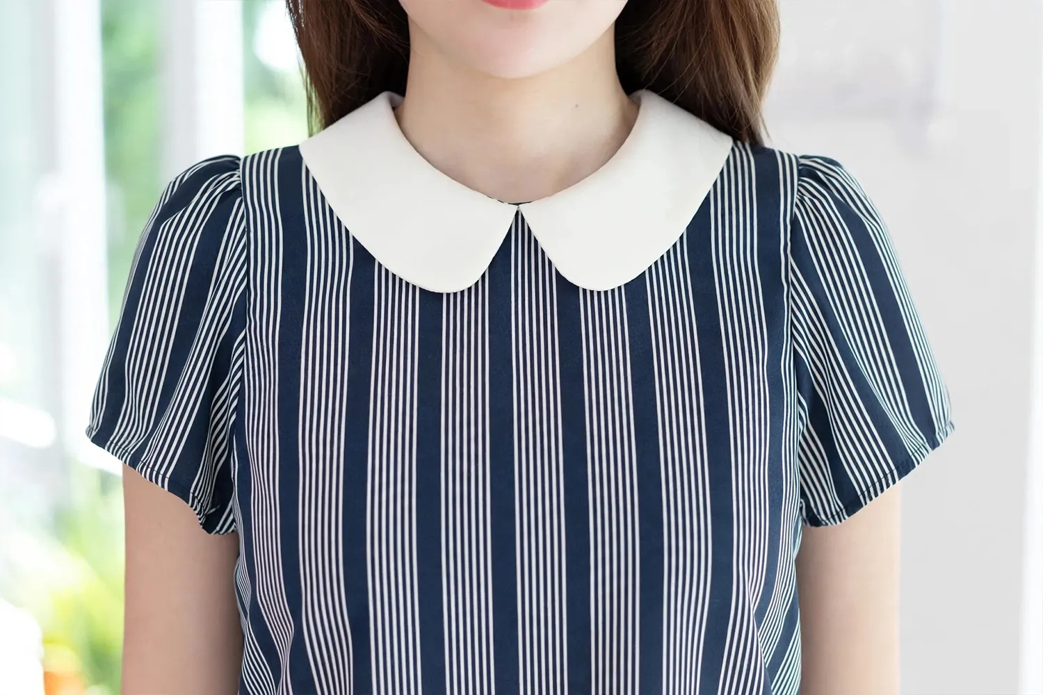 Alternative view of MT0101 Peter Pan Collar Echo Stripes Blouse – Navy Blue