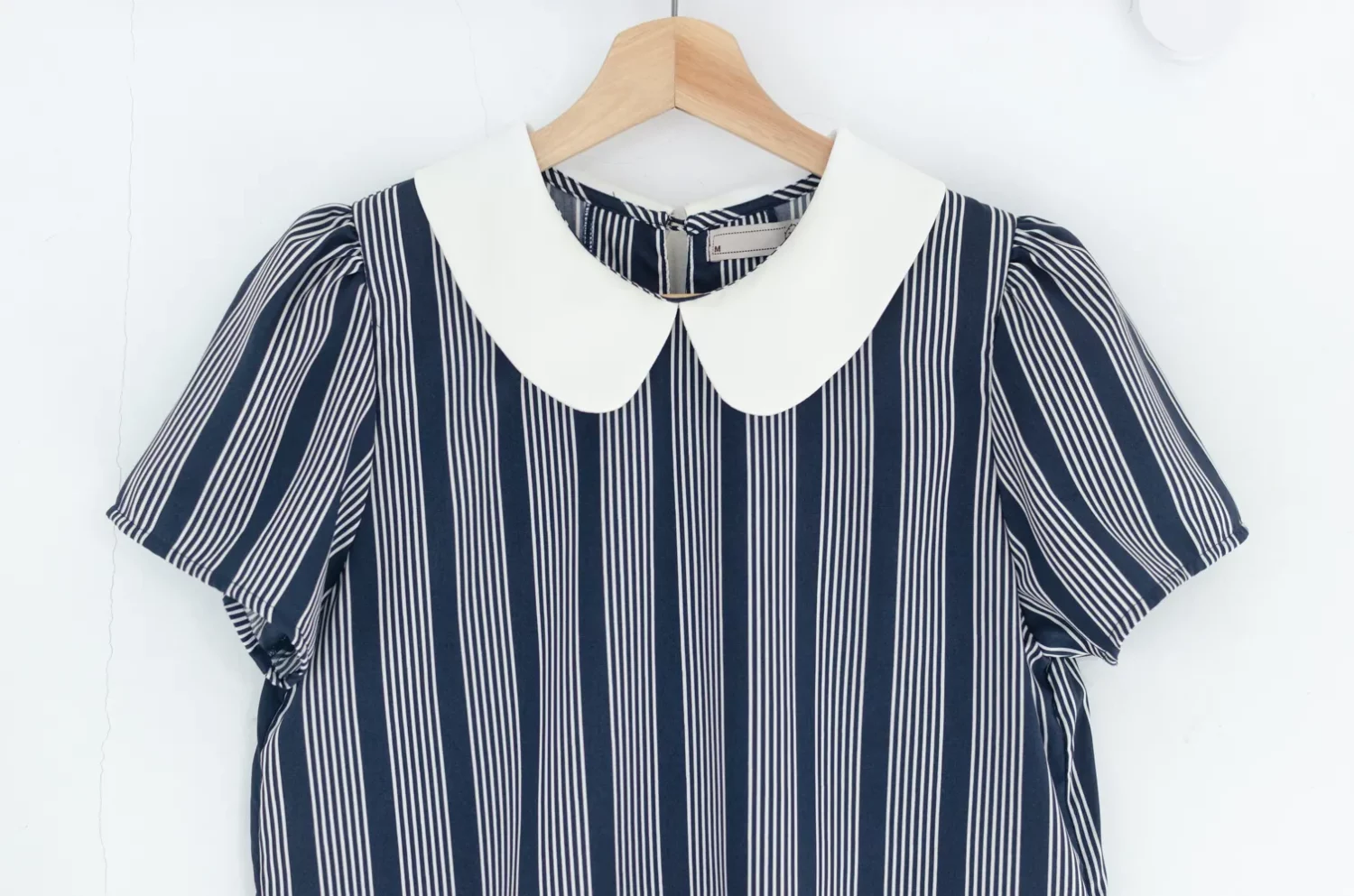 MT0101 Peter Pan Collar Echo Stripes Blouse – Navy Blue - Image 4