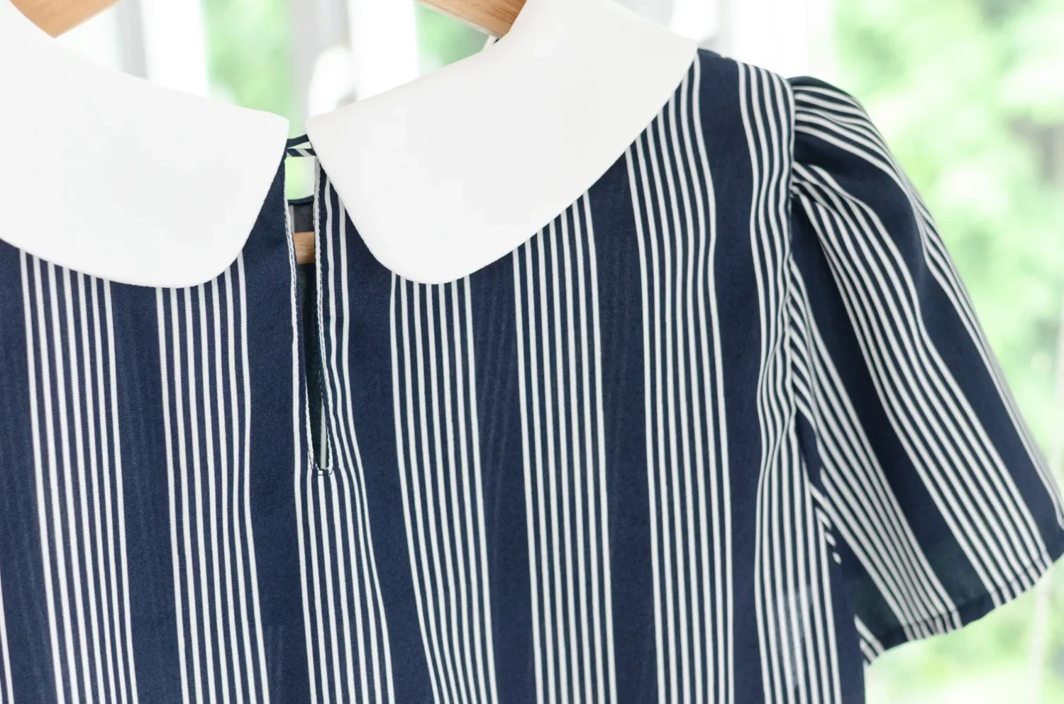 MT0101 Peter Pan Collar Echo Stripes Blouse – Navy Blue - Image 6
