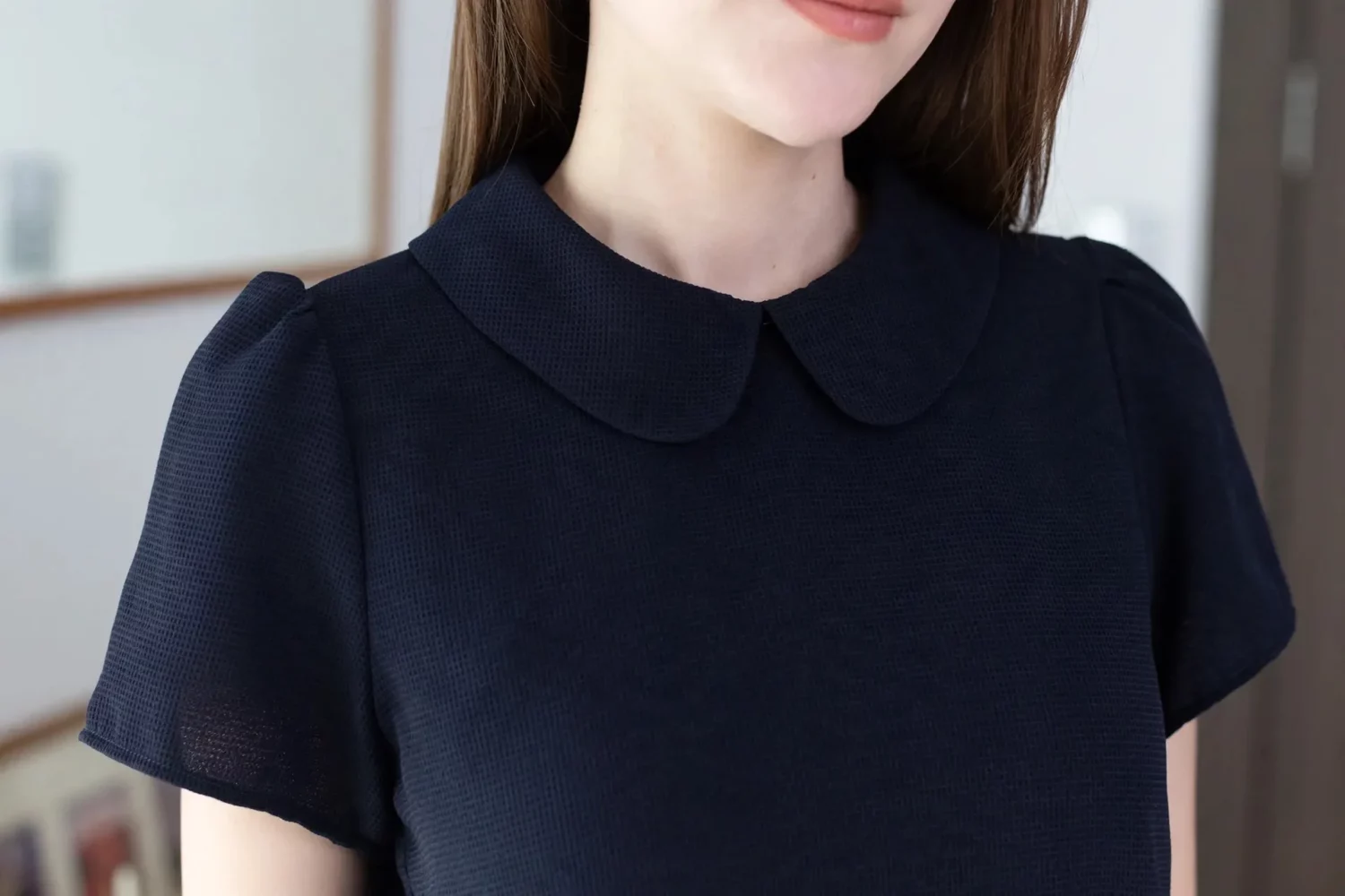Alternative view of MT0101 Peter Pan Collar Croffle Blouse – Navy Blue