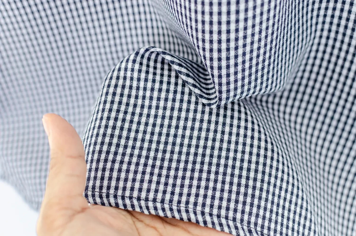 MT0106 Peter Pan Collar Folded Sleeve Blouse – Navy Blue Gingham - Image 7