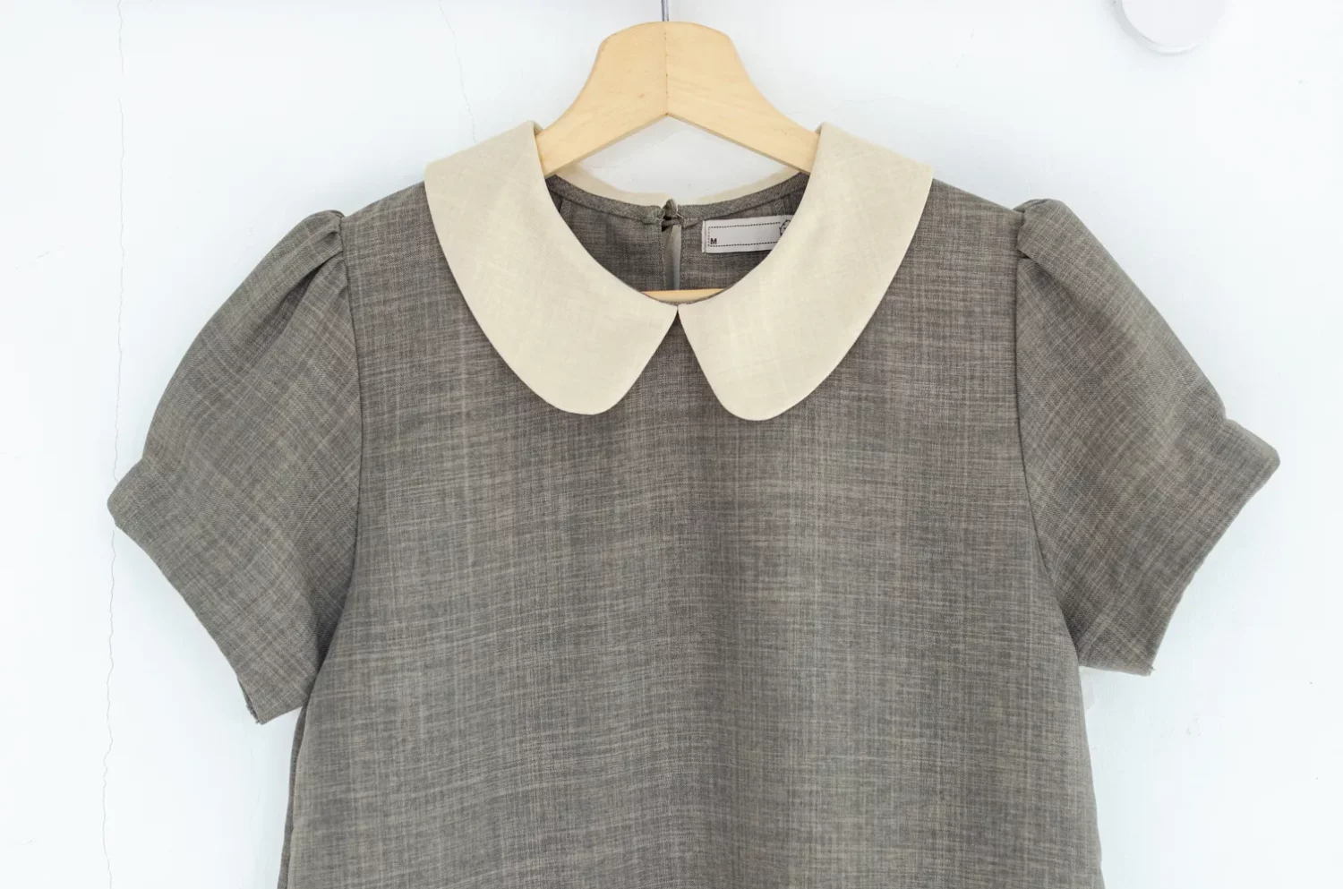 MT0106 Peter Pan Collar Folded Sleeve Blouse – Khaki Grey - Image 4