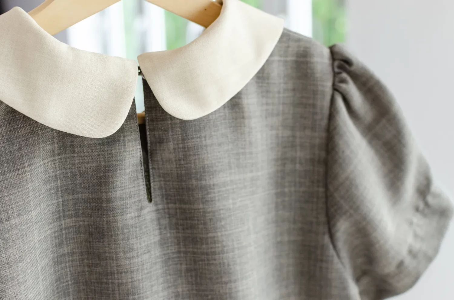 MT0106 Peter Pan Collar Folded Sleeve Blouse – Khaki Grey - Image 7