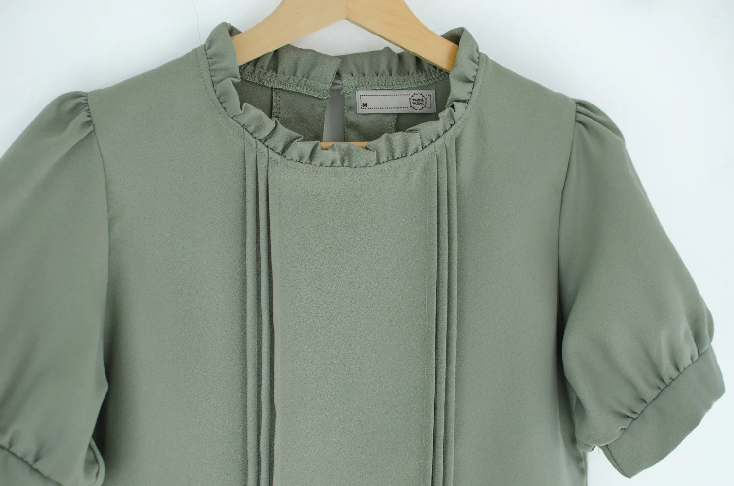 MT0404 Ruff Collar Balloon Sleeve Blouse – Sage Grey - Image 3