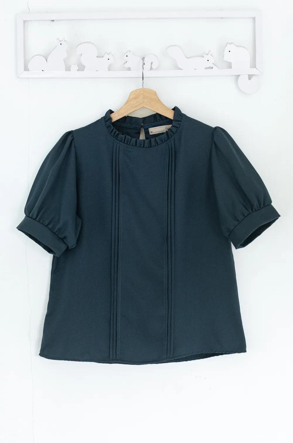 Alternative view of MT0404 Ruff Collar Balloon Sleeve Blouse – Dark Ocean Blue