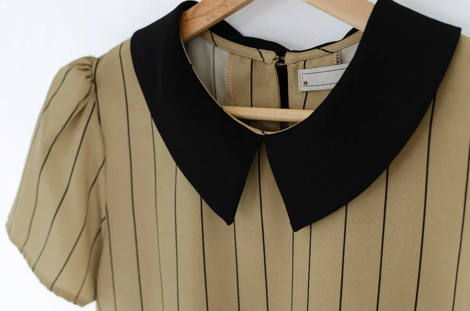 MT1301 Point Collar Stripe Blouse – Latte - Image 4