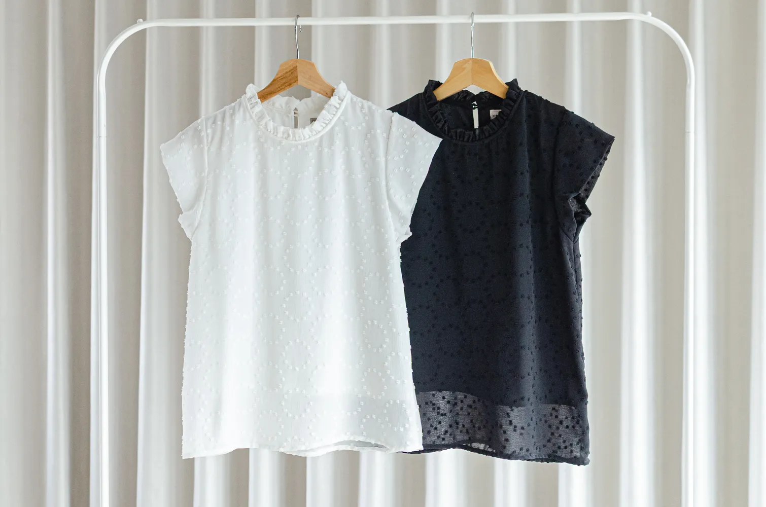 MT2758 Ruff Collar Cap Sleeve Chiffon Blouse – Black - Image 7
