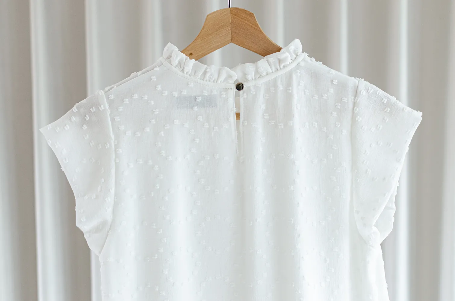 MT2758 Ruff Collar Cap Sleeve Chiffon Blouse – White - Image 7