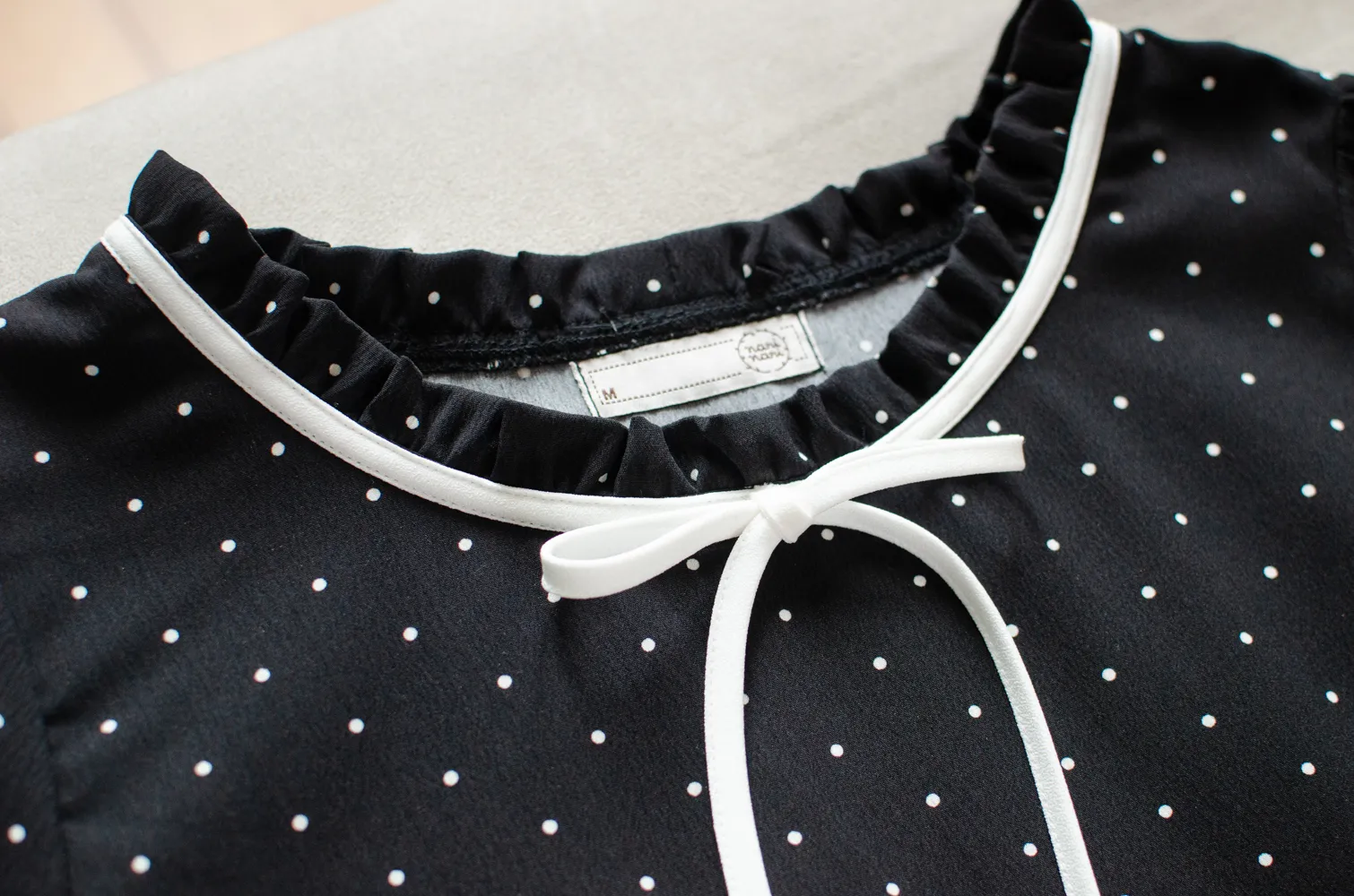 MT4834 Ruff Collar Dot Crinkled Blouse – Black - Image 5