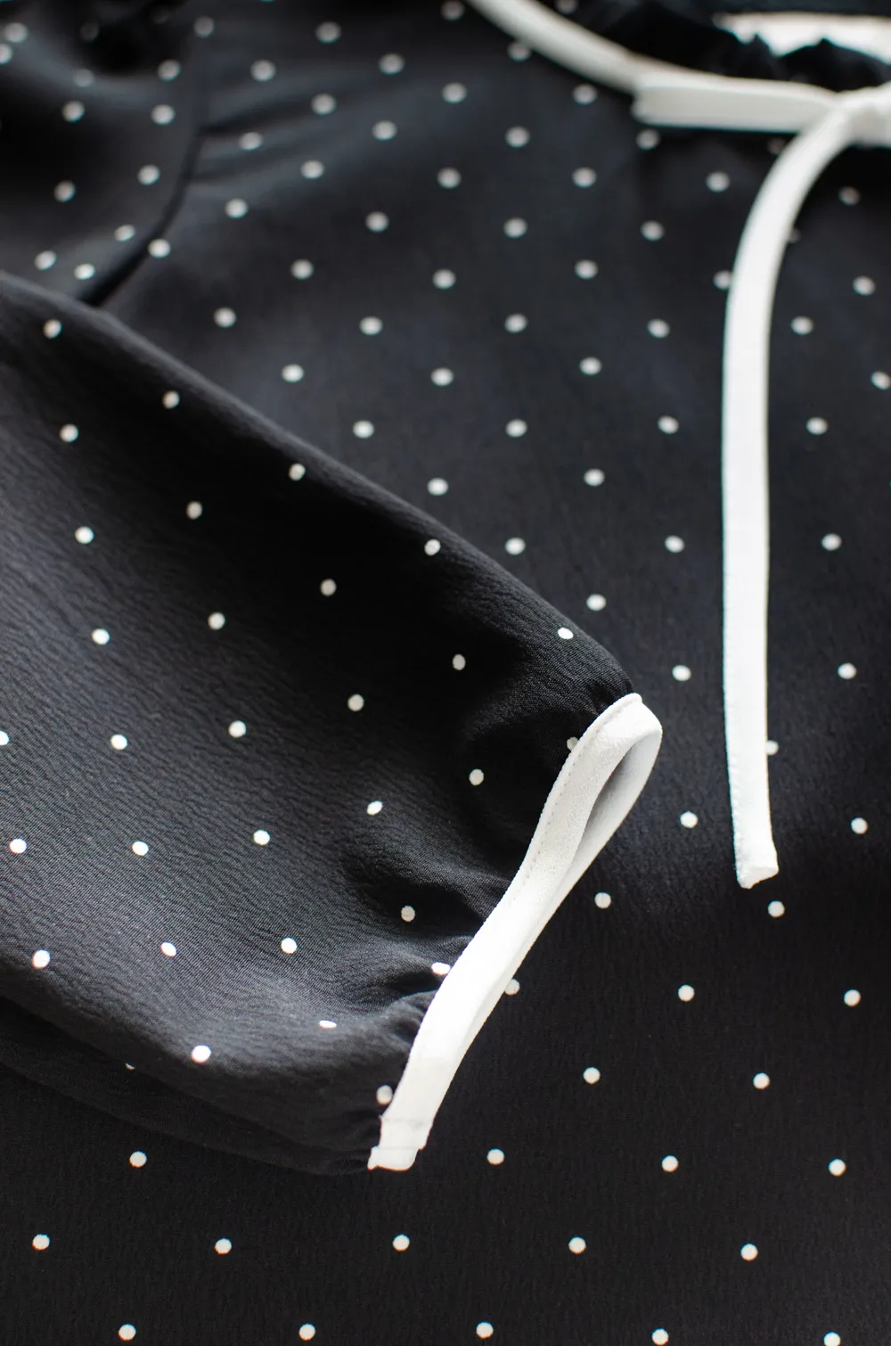 MT4834 Ruff Collar Dot Crinkled Blouse – Black - Image 6