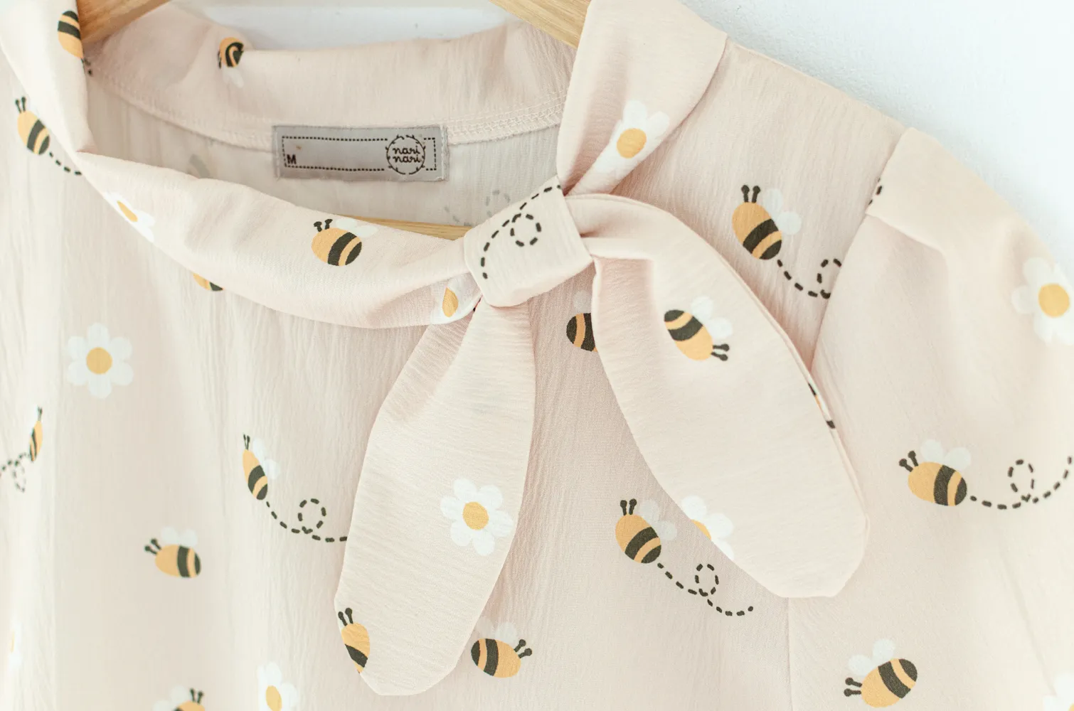 MT5139 Honeybee Side Bow Crinkled Blouse – Cream - Image 4