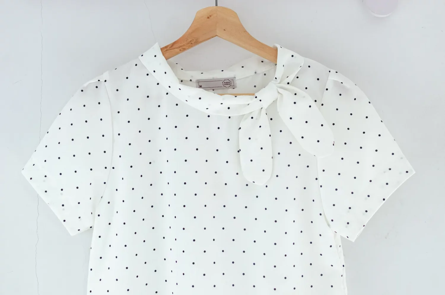 MT5139 Polka Dot Side Bow Crinkled Blouse – White - Image 3