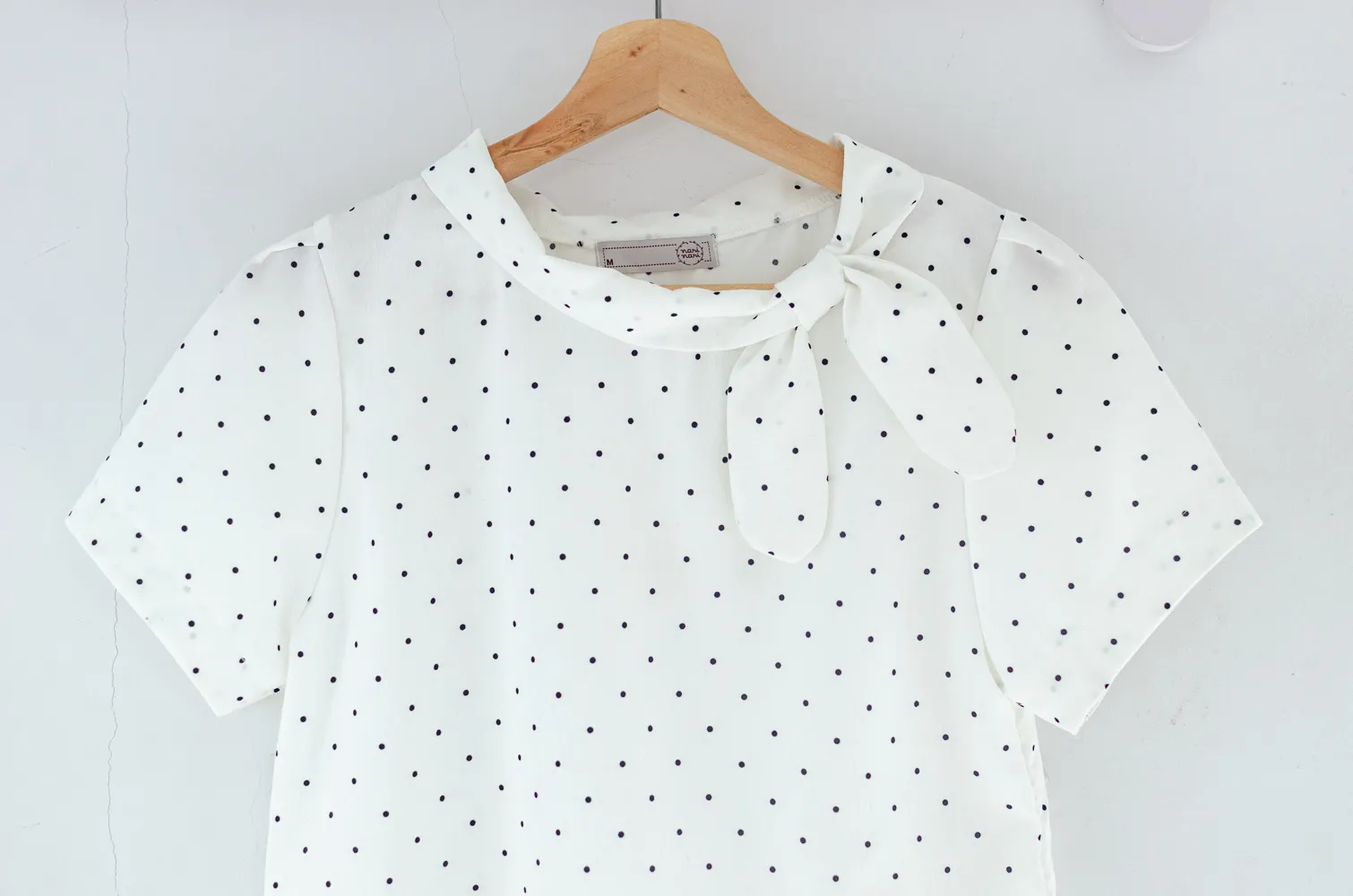 MT5139 Polka Dot Side Bow Crinkled Blouse – White - Image 3