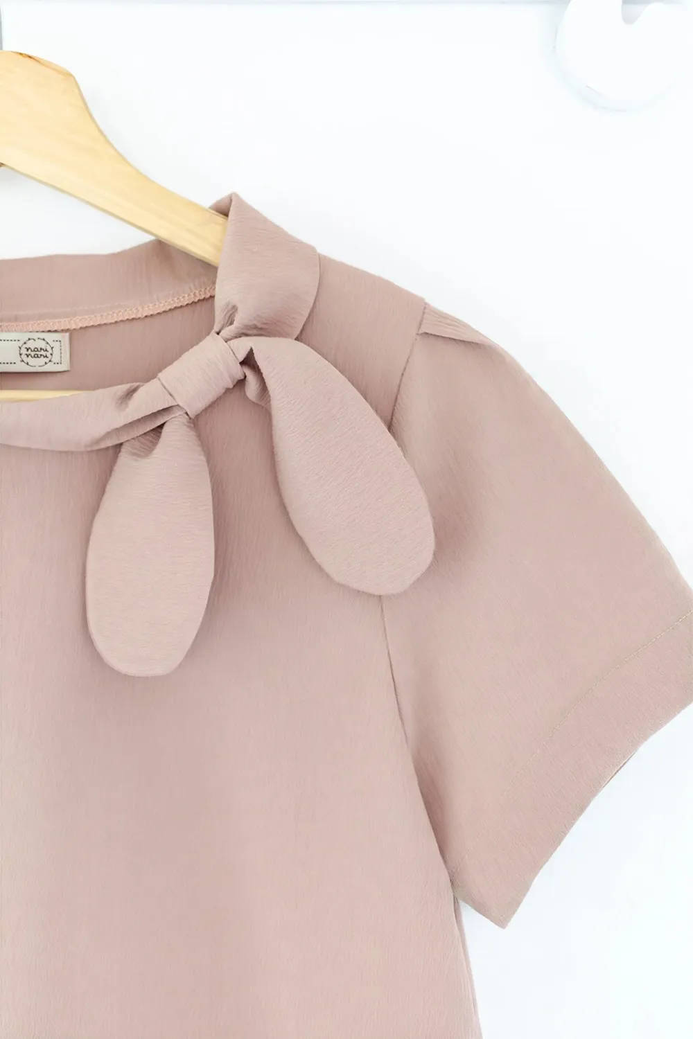 MT5139 Side Bow Crinkled Blouse – Muted Blush - Image 3