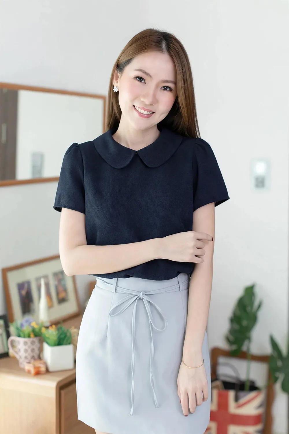 MT0101 Peter Pan Collar Croffle Blouse – Navy Blue