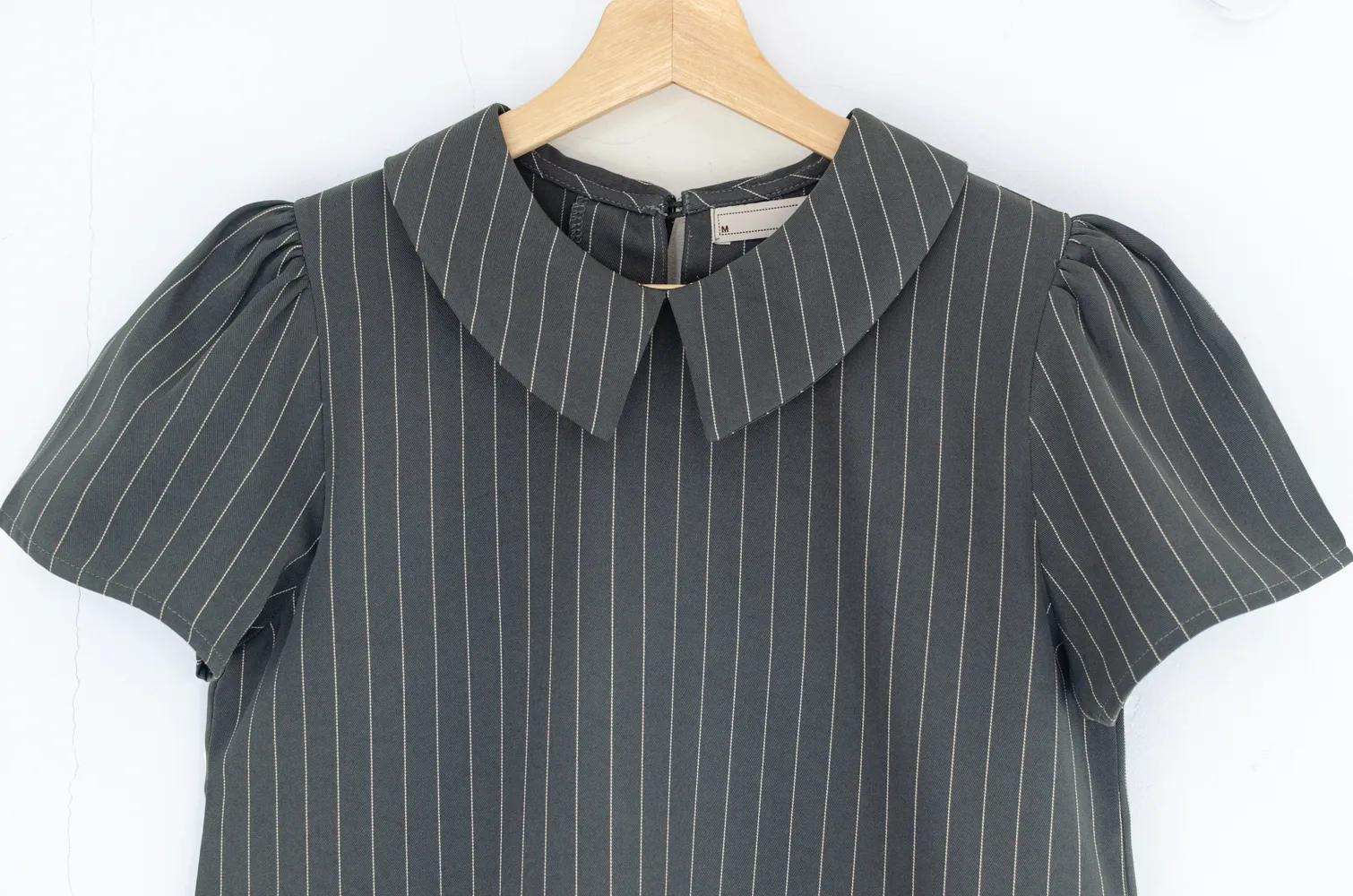 MT1301 Point Collar Pinstripe Blouse – Dark Grey - Image 4