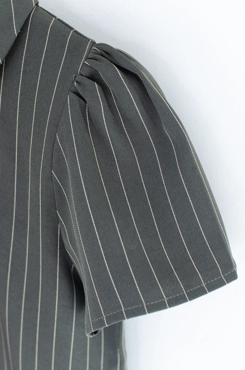 MT1301 Point Collar Pinstripe Blouse – Dark Grey - Image 6