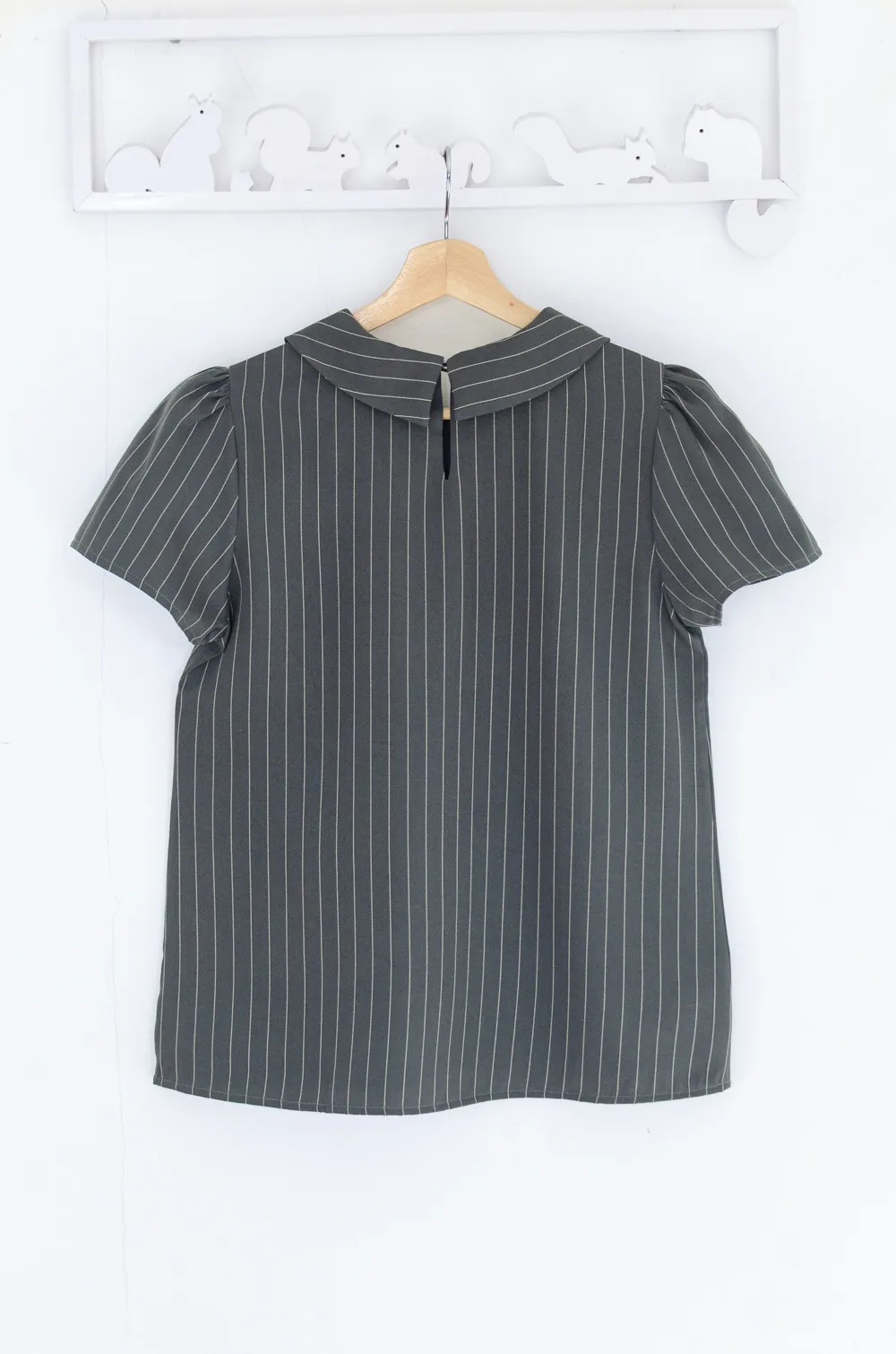 MT1301 Point Collar Pinstripe Blouse – Dark Grey - Image 8