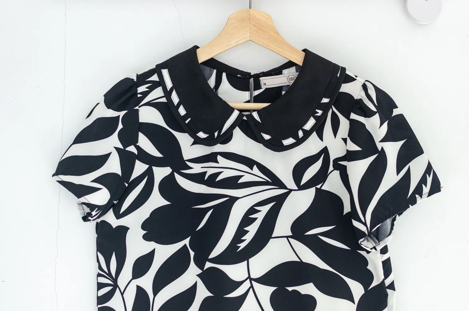 MT4101 Trimmed Peter Pan Collar Blouse – Black Leaf - Image 3