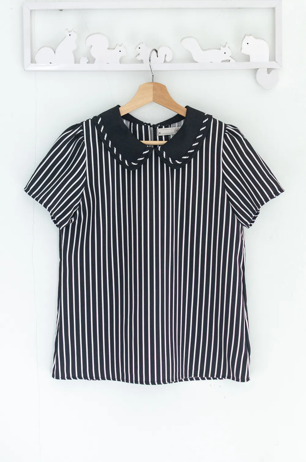 MT4101 Trimmed Peter Pan Collar Blouse – Black Stripe - Image 3