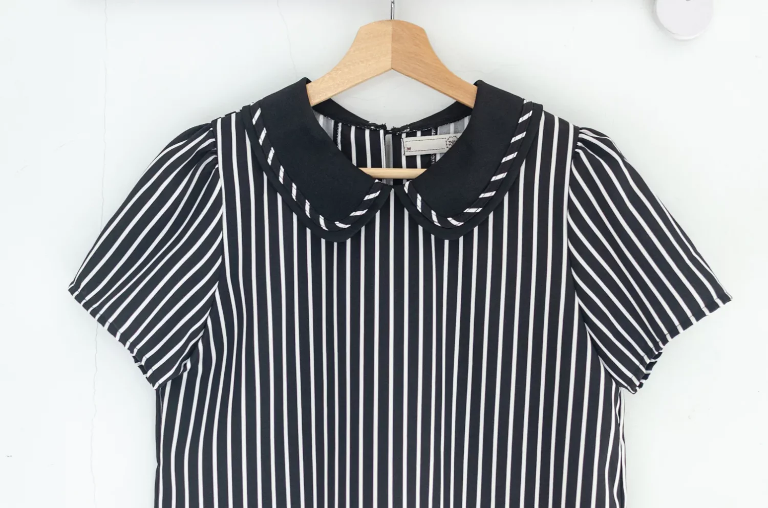 MT4101 Trimmed Peter Pan Collar Blouse – Black Stripe - Image 4