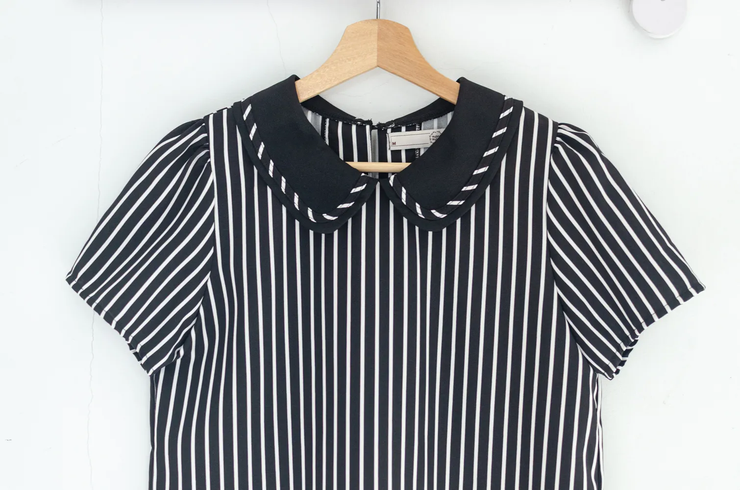 MT4101 Trimmed Peter Pan Collar Blouse – Black Stripe - Image 4
