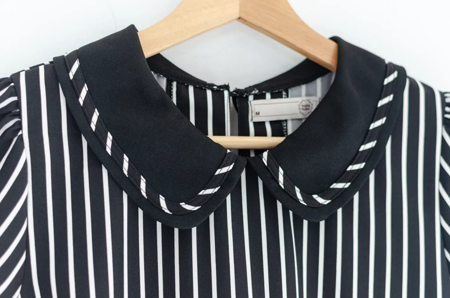 MT4101 Trimmed Peter Pan Collar Blouse – Black Stripe - Image 5