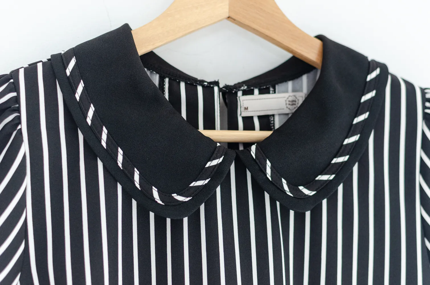 MT4101 Trimmed Peter Pan Collar Blouse – Black Stripe - Image 5
