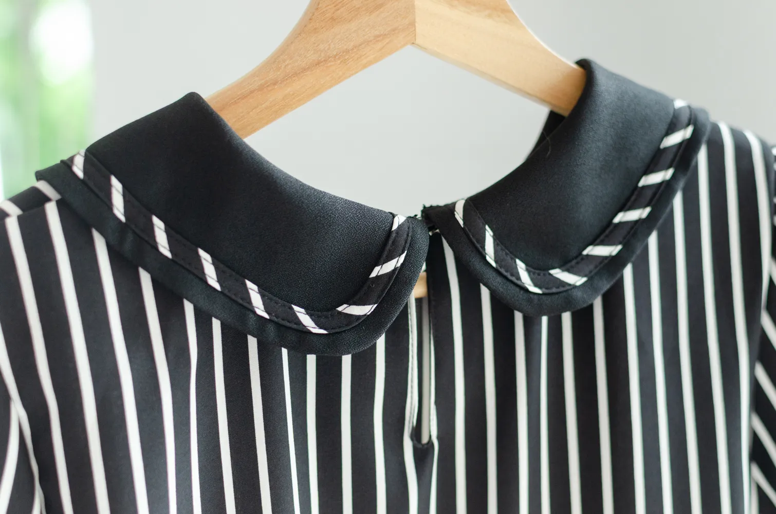 MT4101 Trimmed Peter Pan Collar Blouse – Black Stripe - Image 7