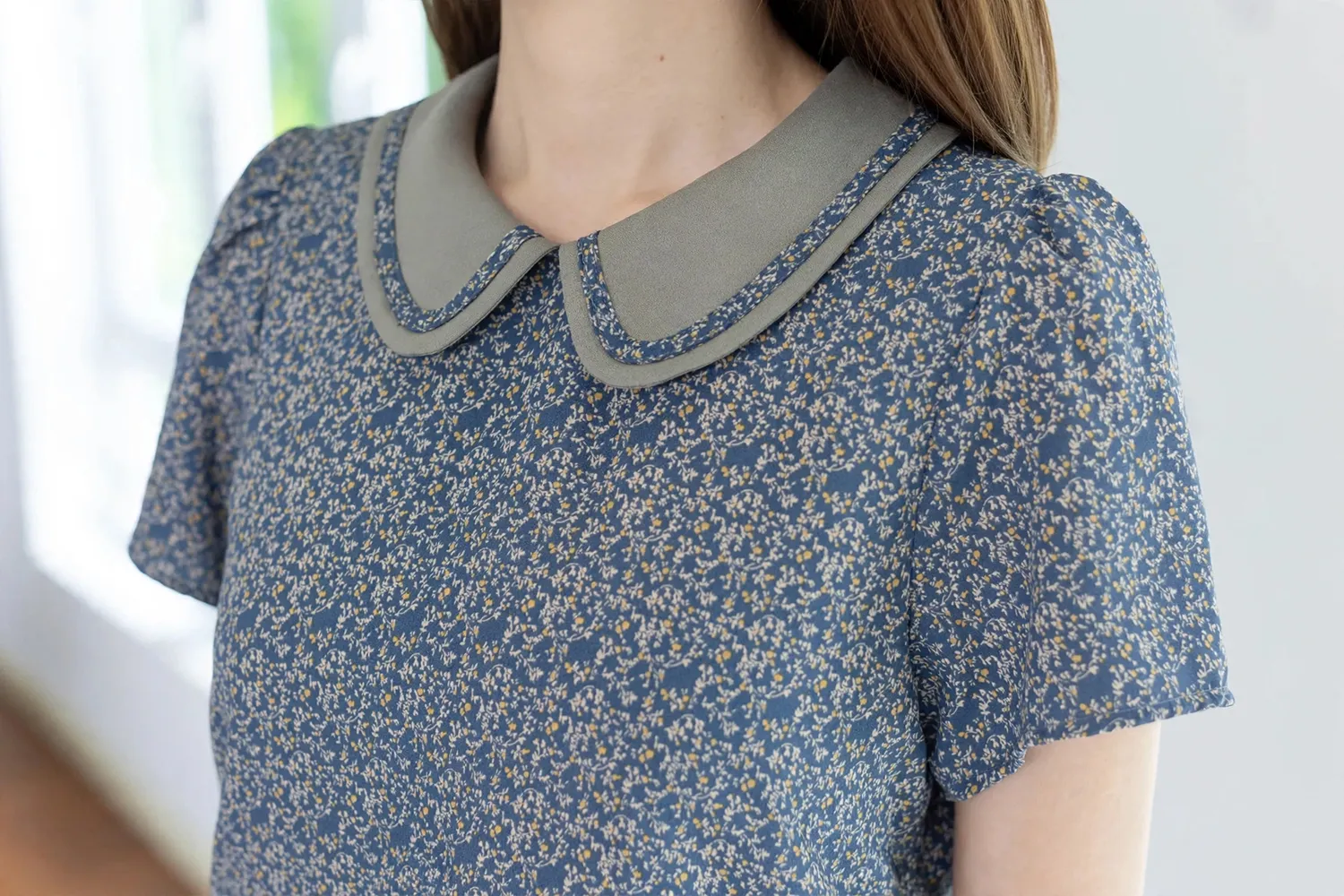 Alternative view of MT4101 Trimmed Peter Pan Collar Blouse – Blue Ivy