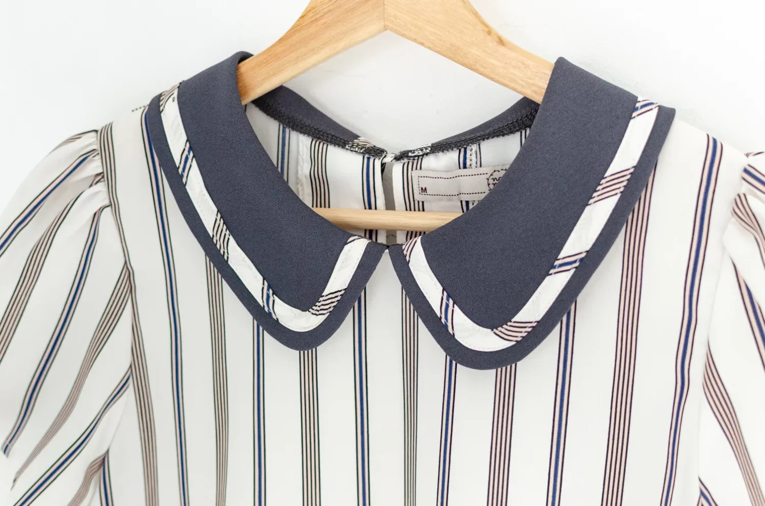 MT4101 Trimmed Peter Pan Collar Blouse – Off-White Stripe - Image 3