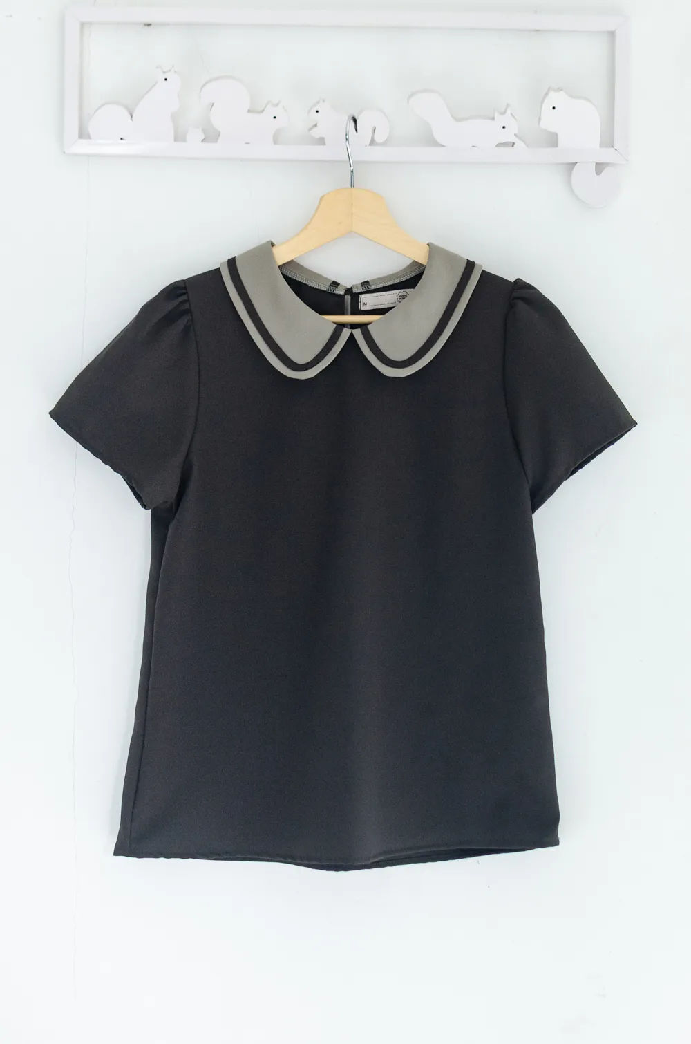 MT4101 Trimmed Peter Pan Collar Blouse – Charcoal Grey - Image 3