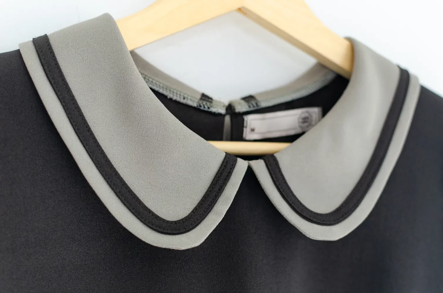 MT4101 Trimmed Peter Pan Collar Blouse – Charcoal Grey - Image 4