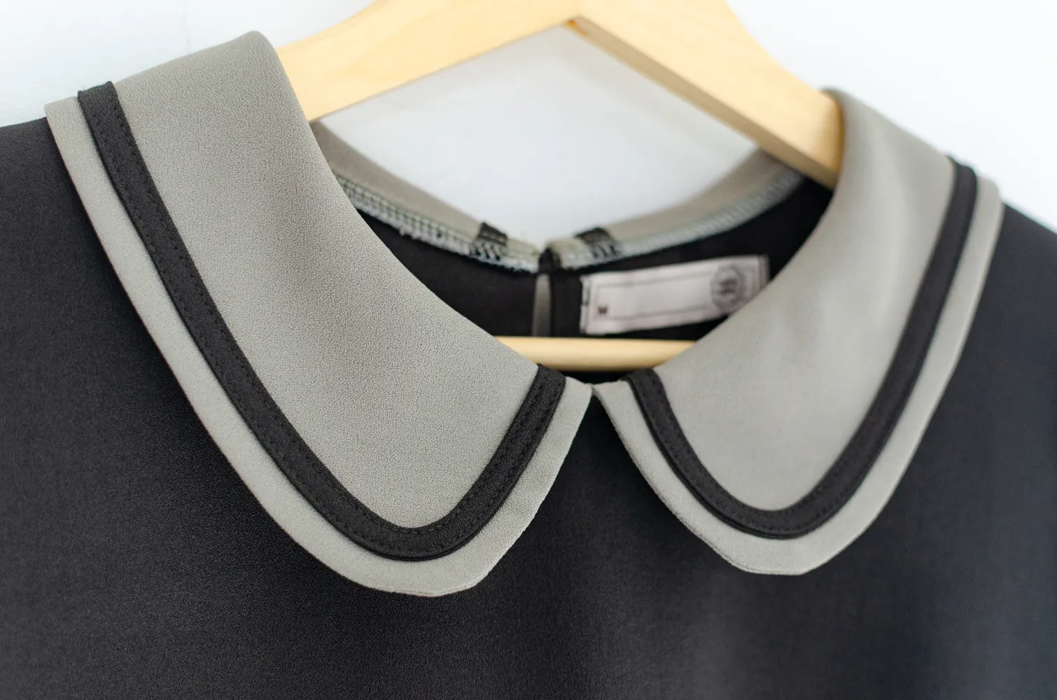 MT4101 Trimmed Peter Pan Collar Blouse – Charcoal Grey - Image 4
