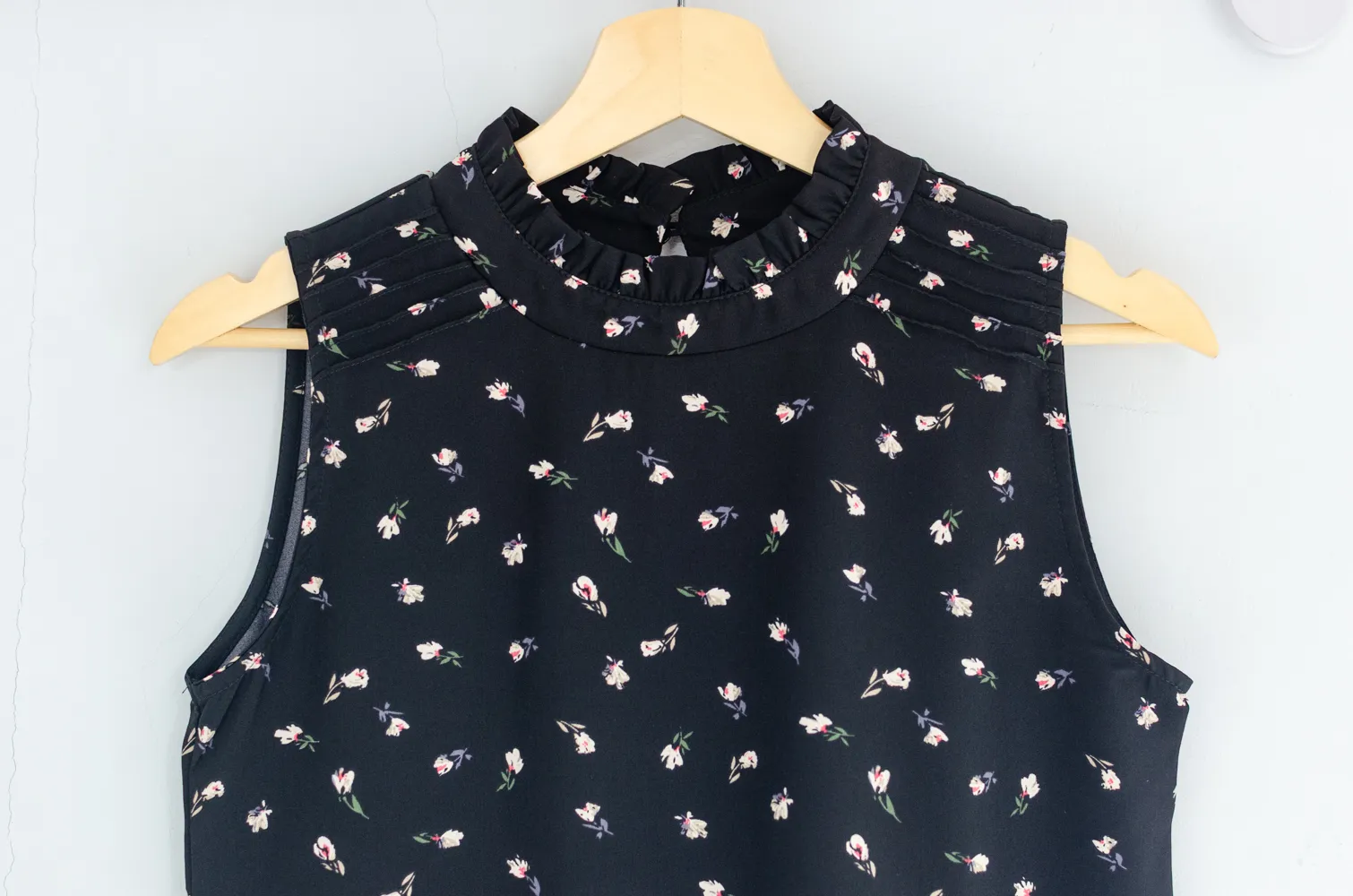 MT4600 Frill Collar Pintucks Freesia Blouse – Black - Image 4
