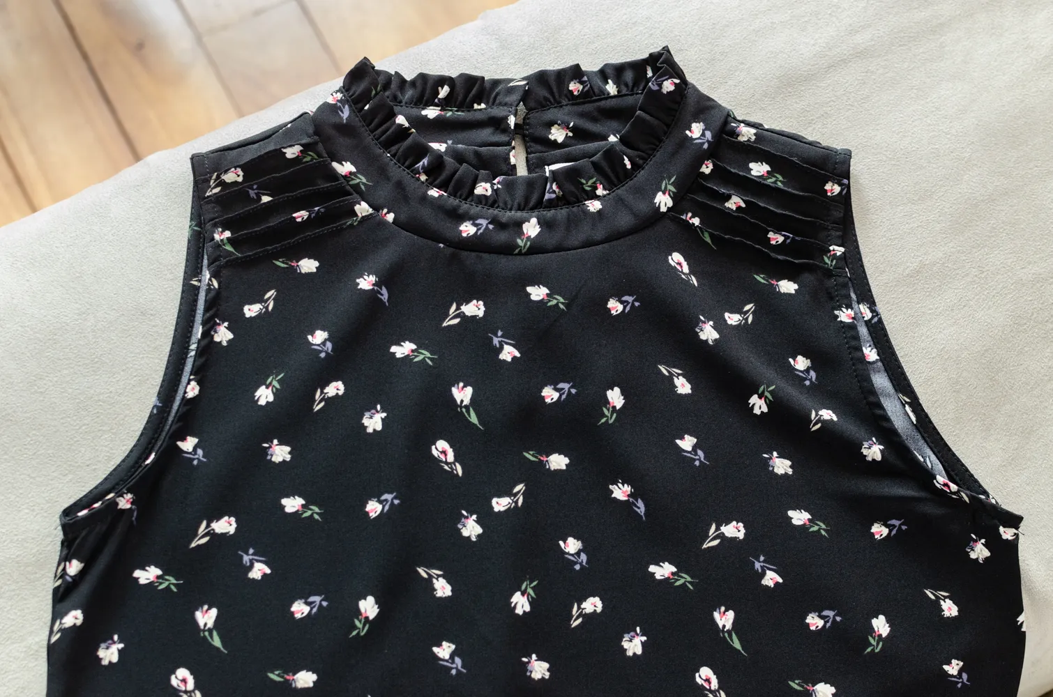 MT4600 Frill Collar Pintucks Freesia Blouse – Black - Image 6