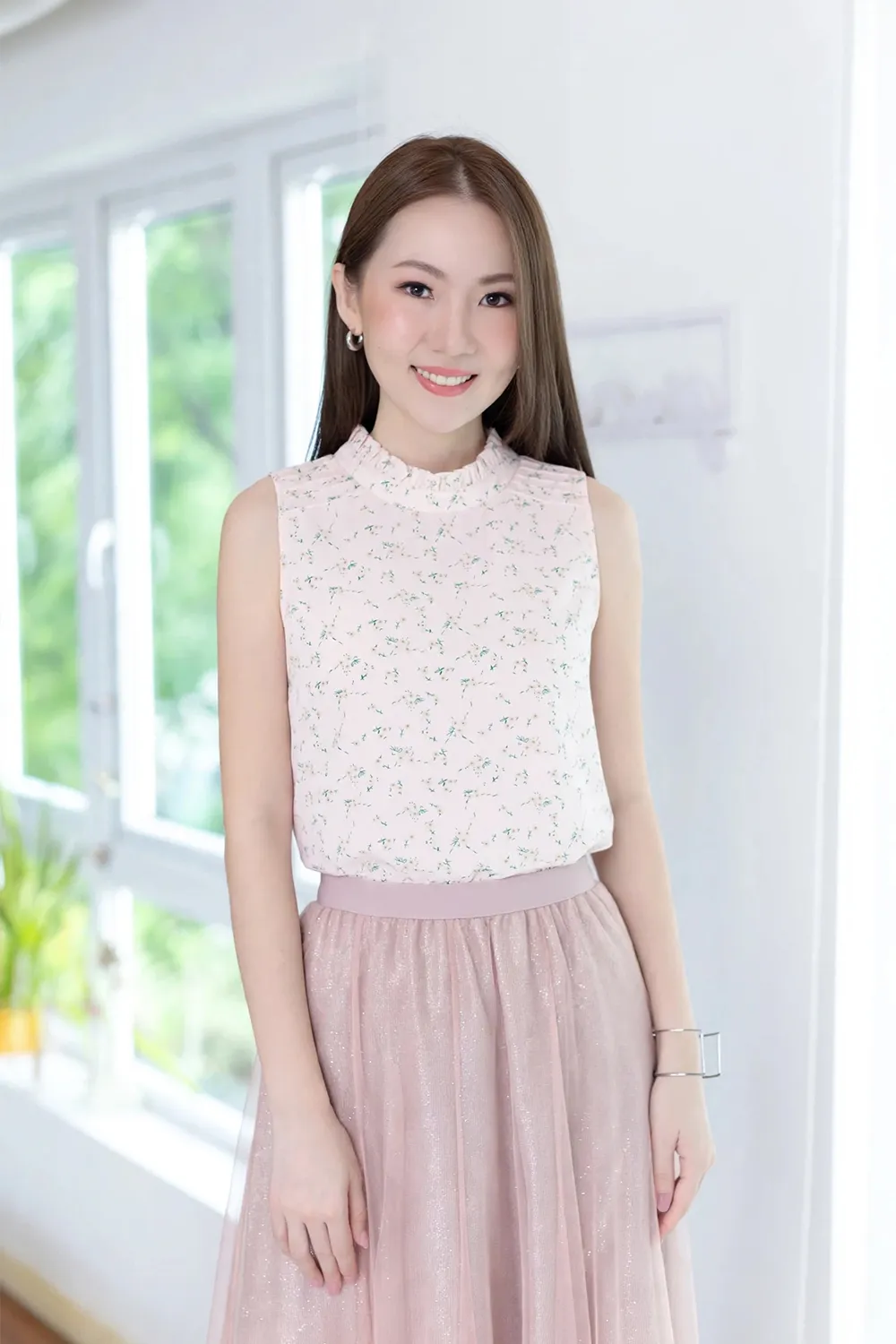 MT4600 Frill Collar Pintucks Wild Daisy Blouse – Pink