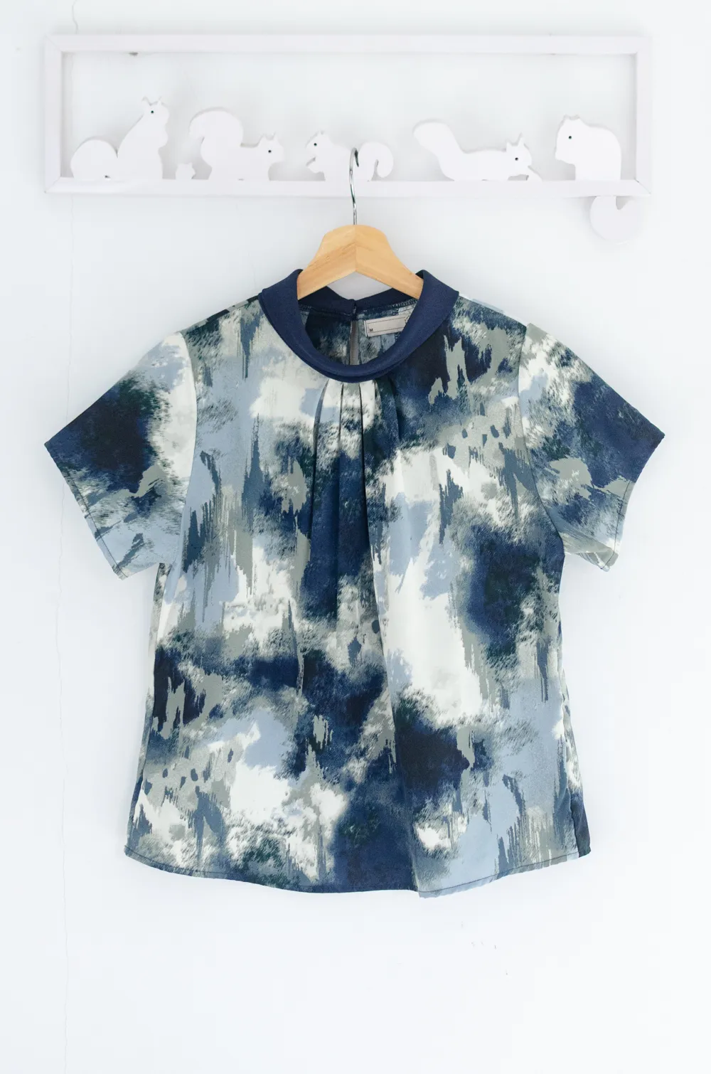 Alternative view of MT7659 Folded Collar Gathered Misty Blouse – Navy Blue