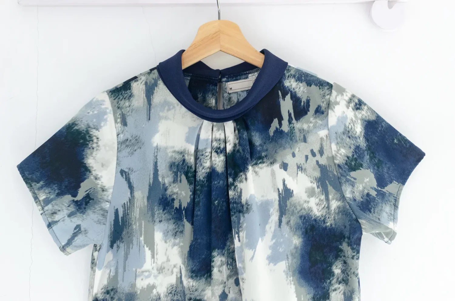 MT7659 Folded Collar Gathered Misty Blouse – Navy Blue - Image 3