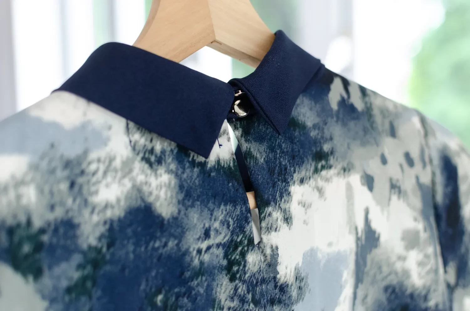 MT7659 Folded Collar Gathered Misty Blouse – Navy Blue - Image 5