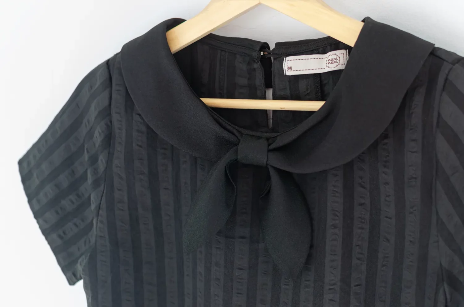 MT7959 Bow Collar Stripe Blouse – Charcoal Grey - Image 4