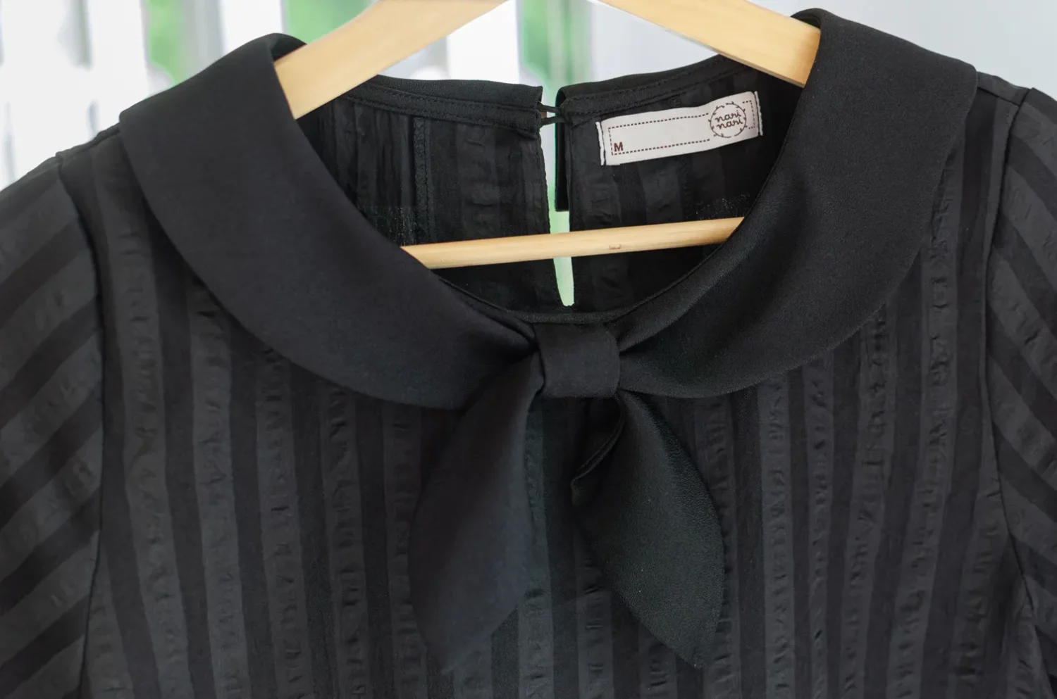 MT7959 Bow Collar Stripe Blouse – Charcoal Grey - Image 5