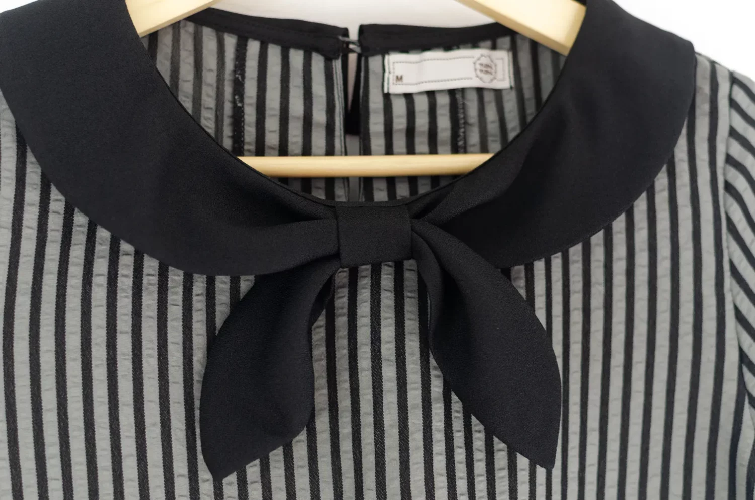 MT7959 Bow Collar Stripe Blouse – Grey - Image 6