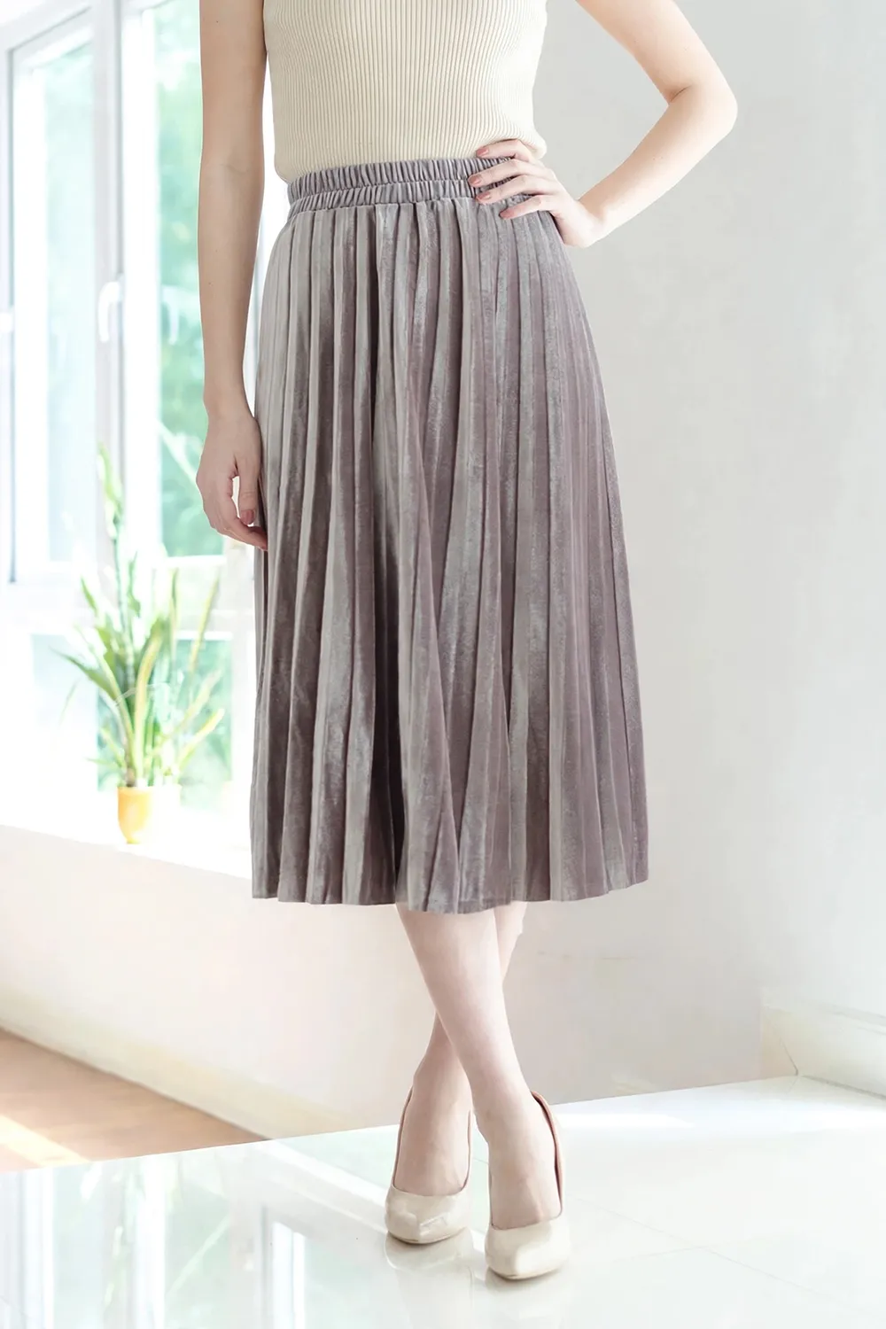 NK086 AW Pleated Skirt – Faded Pink